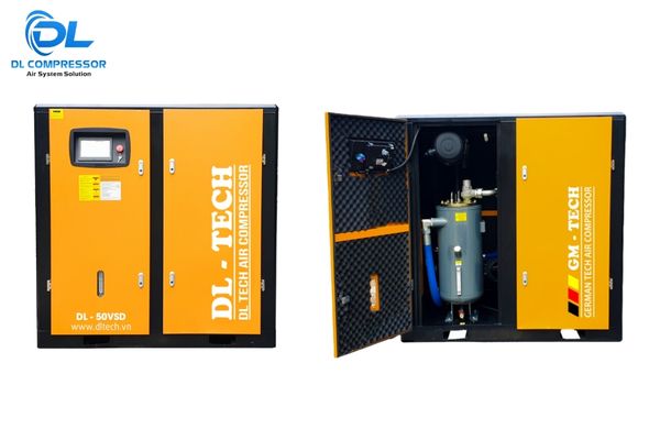 Máy nén khí trục vít vận hành liên tục 100% chu kỳ, êm ái, không xung áp