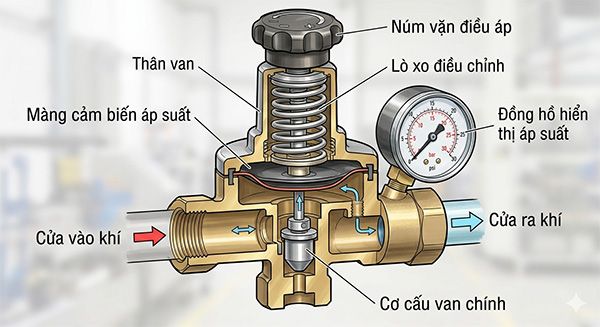 Cấu tạo chi tiết của van điều áp khí nén